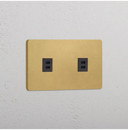 2 x Dubbelt USB-C uttag Antique Brass/Svart