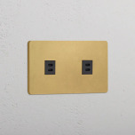 2 x Dubbelt USB-C uttag Antique Brass/Svart