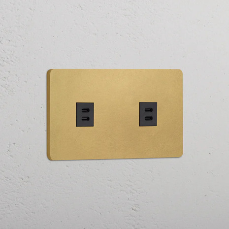2 x Dubbelt USB-C uttag Antique Brass/Svart