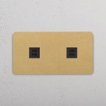 2 x Dubbelt USB-C uttag Antique Brass/Svart