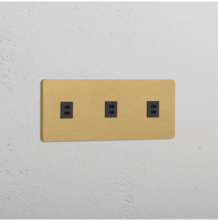 2 x Dubbelt USB-C uttag Antique Brass/Svart