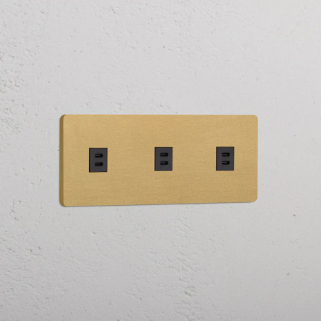 2 x Dubbelt USB-C uttag Antique Brass/Svart