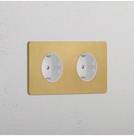 Eluttag - Dubbel Antique Brass/Vitt