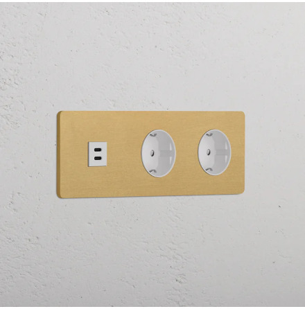 Eluttag dubbelt + USB-C Antique Brass/Vitt