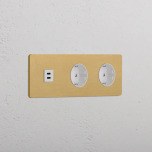 Eluttag dubbelt + USB-C Antique Brass/Vitt