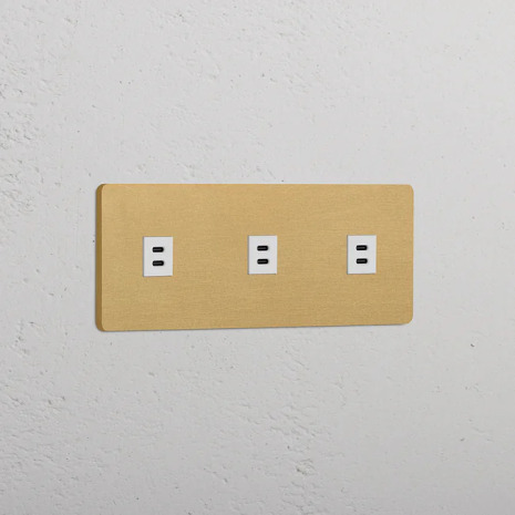 3 x Dubbelt USB-C uttag Antique Brass/Vitt