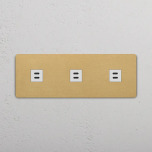 3 x Dubbelt USB-C uttag Antique Brass/Vitt