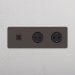 Eluttag dubbelt + USB-C Bronze