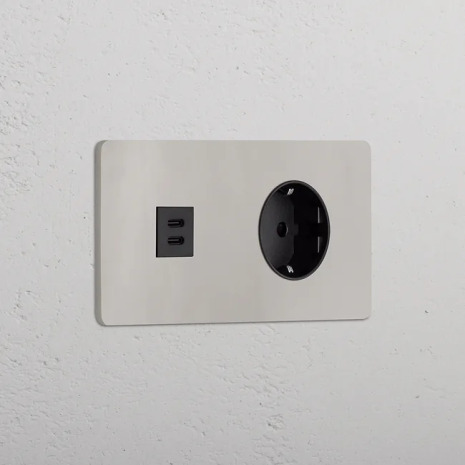 Eluttag + USB-C Nickel/Svart