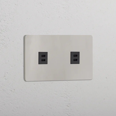 2 x Dubbelt USB-C uttag Nickel/Svart